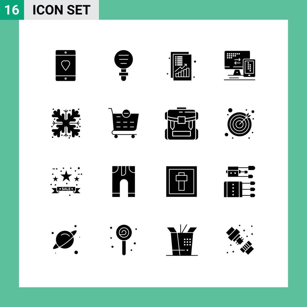 16 Thematic Vector Solid Glyphs and Editable Symbols of mobile computer laboratory revenue increase Editable Vector Design Elements