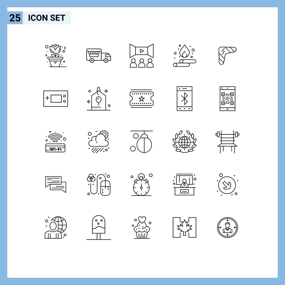 Group of 25 Modern Lines Set for indigenous australian movie australia water Editable Vector Design Elements