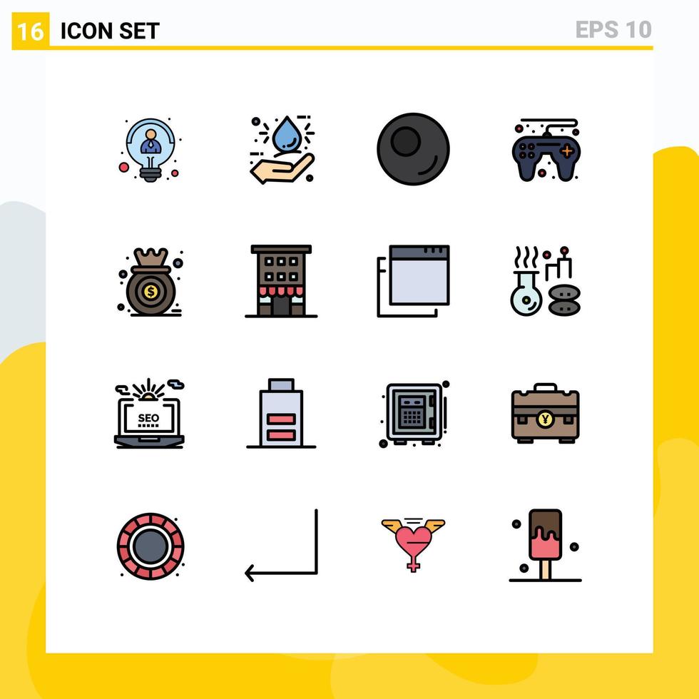 User Interface Pack of 16 Basic Flat Color Filled Lines of growth diagram outline chart play Editable Creative Vector Design Elements