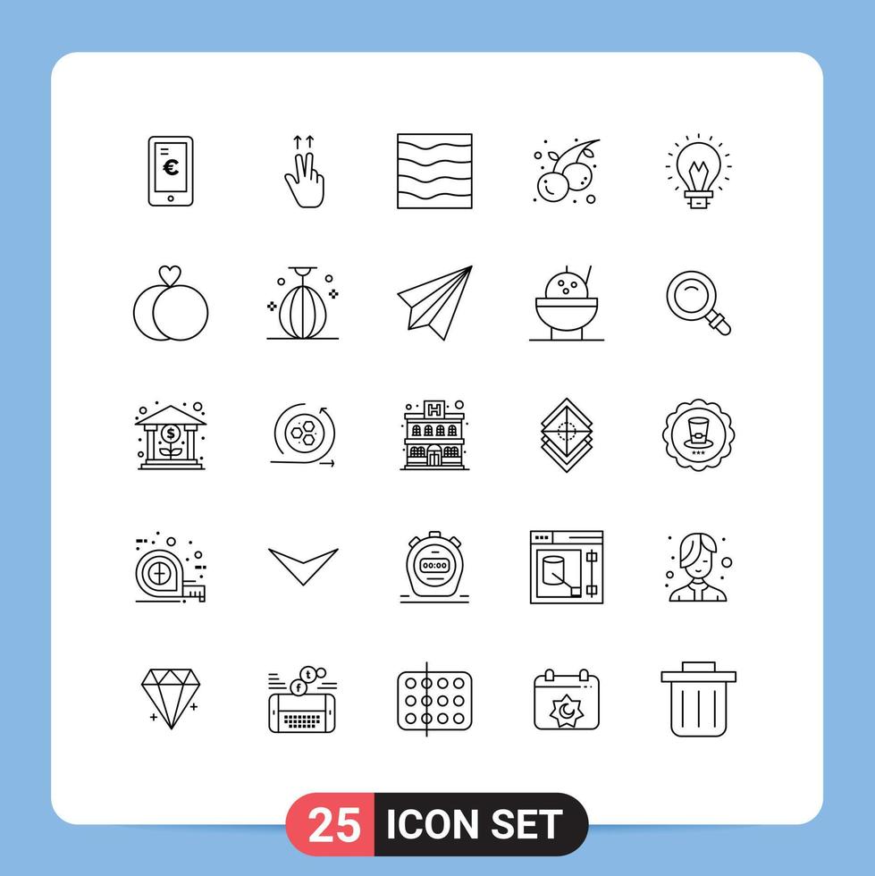 Set of 25 Modern UI Icons Symbols Signs for creative cherry river fruit food Editable Vector Design Elements