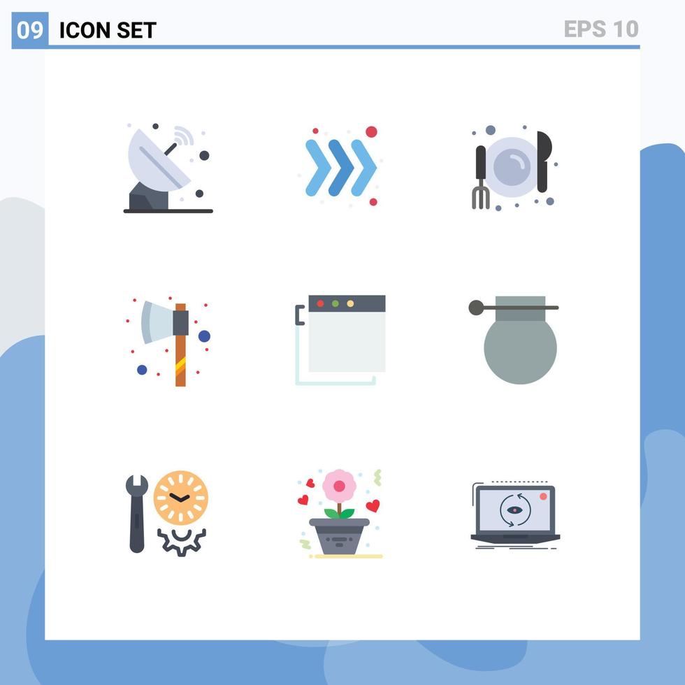 User Interface Pack of 9 Basic Flat Colors of bomb mac cafe apps hatchet Editable Vector Design Elements