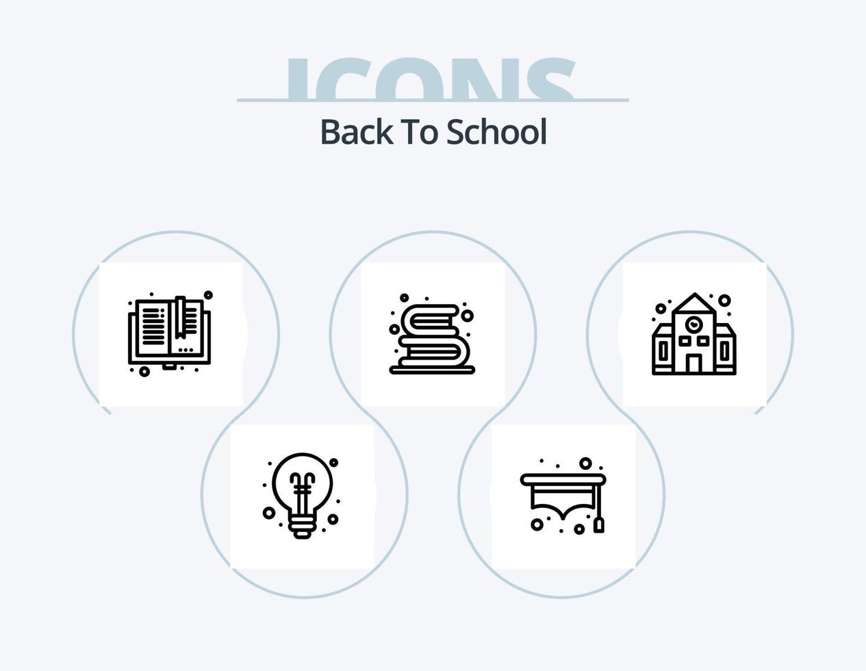 diseño de iconos del paquete de iconos de línea de regreso a la escuela 5. libros. escuela. papel. en línea. a B C vector