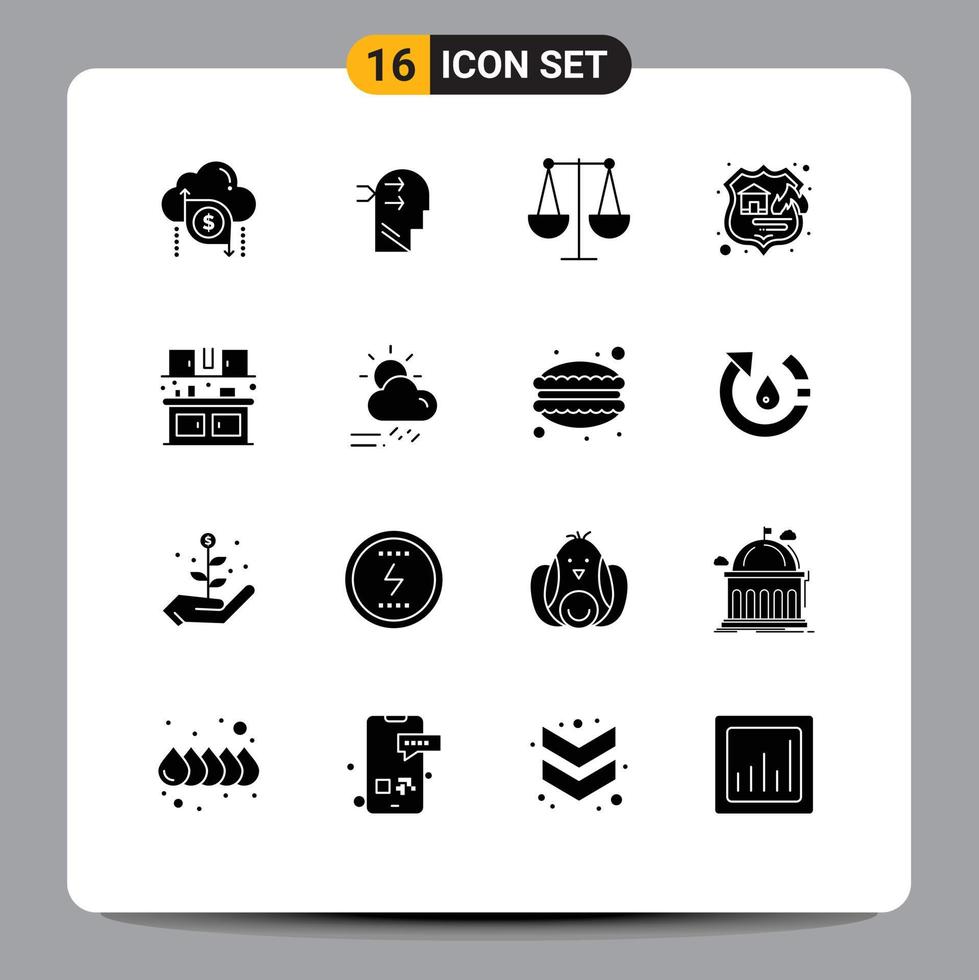 Editable Vector Line Pack of 16 Simple Solid Glyphs of cook seo thinking hosting libra Editable Vector Design Elements