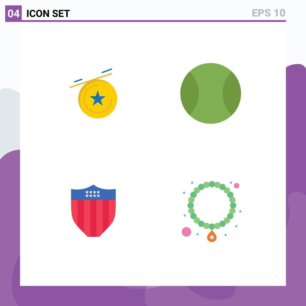 4 iconos planos universales signos símbolos de joyería estrella escudo deportivo perla elementos de diseño vectorial editables vector