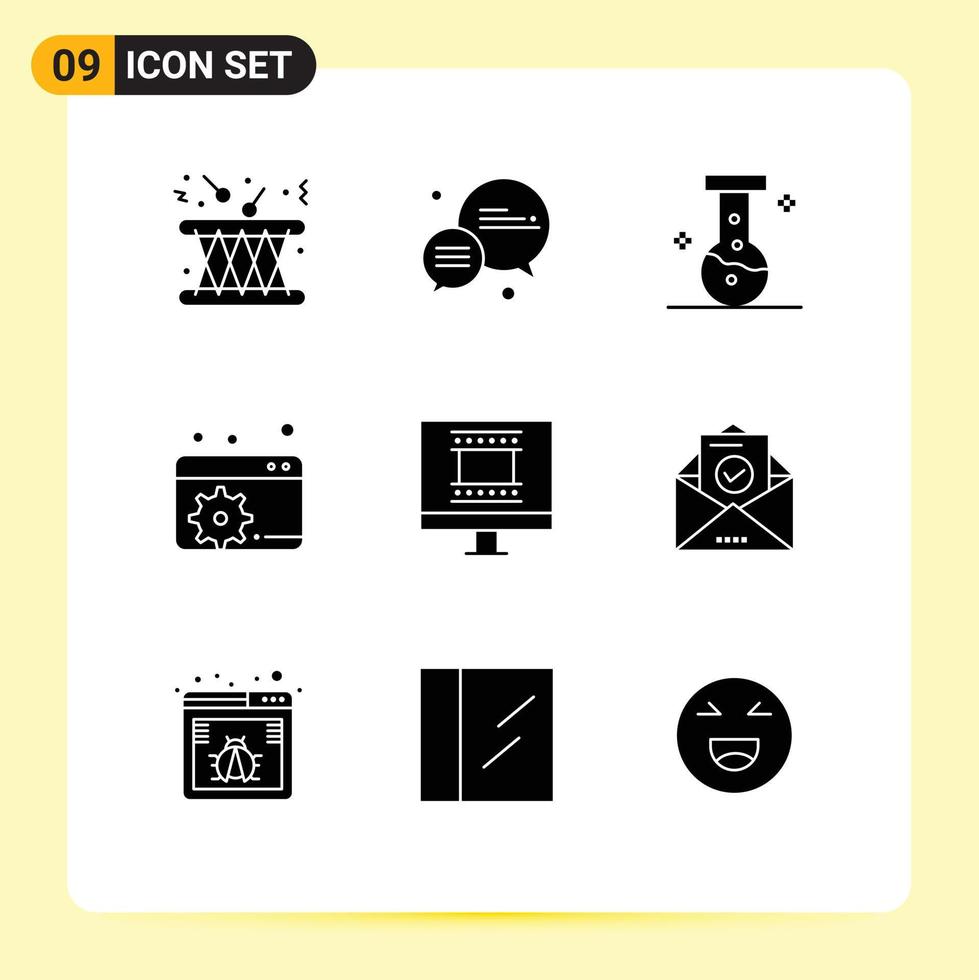 9 Universal Solid Glyphs Set for Web and Mobile Applications mail photo frame chemical digital photo frame dashboard Editable Vector Design Elements