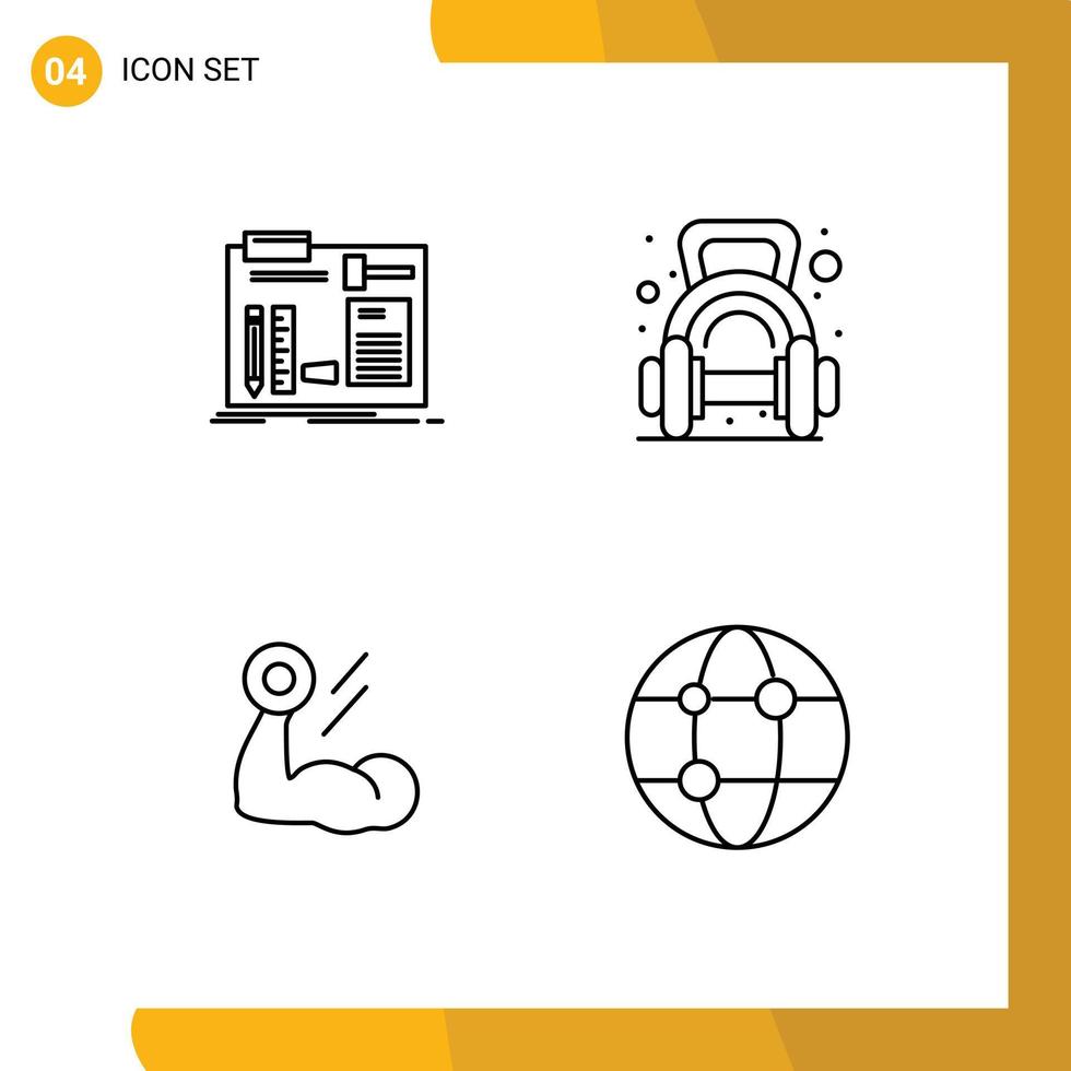 Editable Vector Line Pack of 4 Simple Filledline Flat Colors of build gym engineer fitness bodybuilding Editable Vector Design Elements