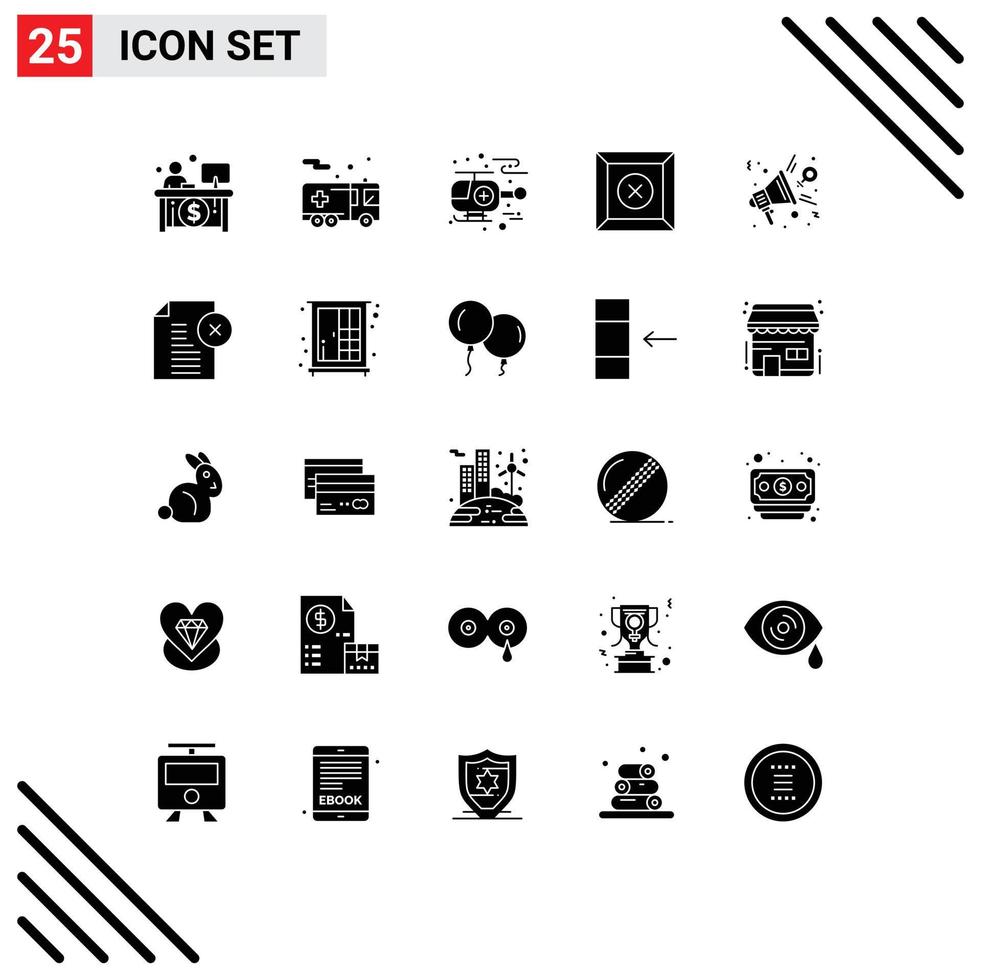 Group of 25 Modern Solid Glyphs Set for presentation feminism ambulance feedback delete Editable Vector Design Elements