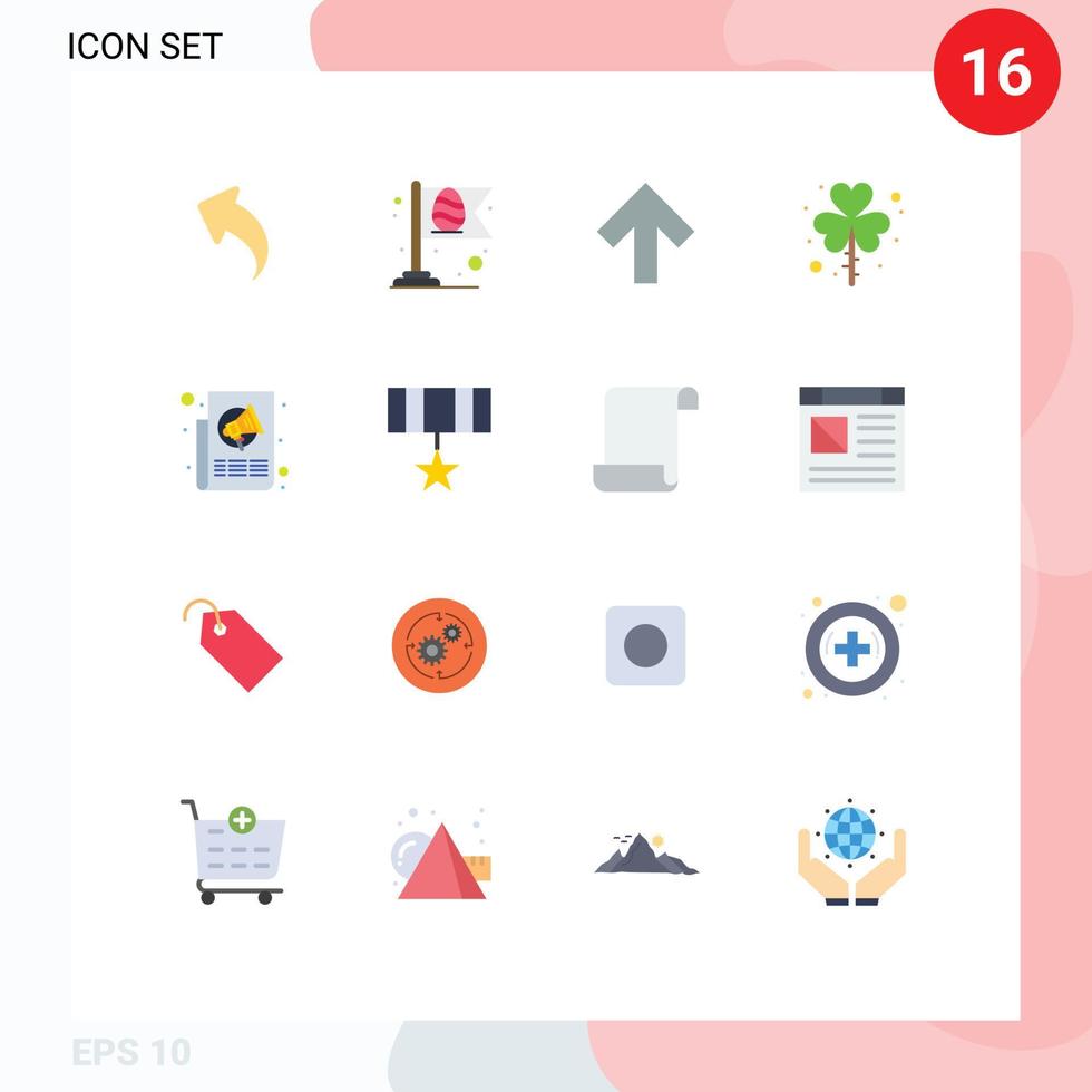 Pack of 16 Modern Flat Colors Signs and Symbols for Web Print Media such as marketing shamrock arrow saint leaf Editable Pack of Creative Vector Design Elements