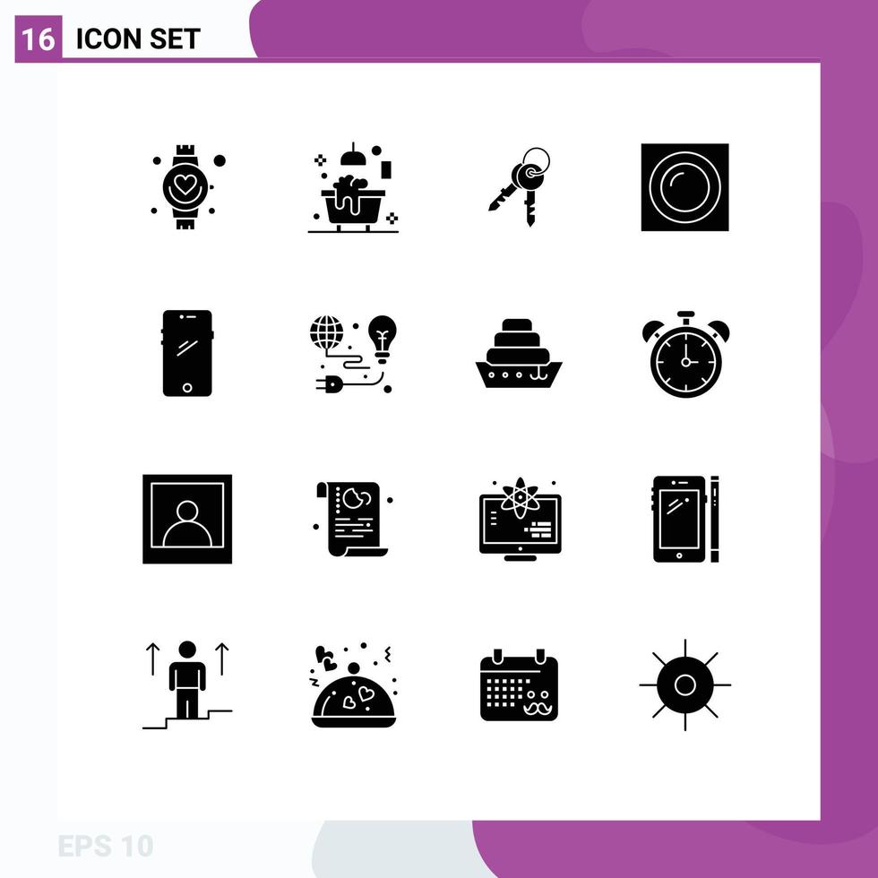 16 Thematic Vector Solid Glyphs and Editable Symbols of smart phone recessed keys light interior Editable Vector Design Elements
