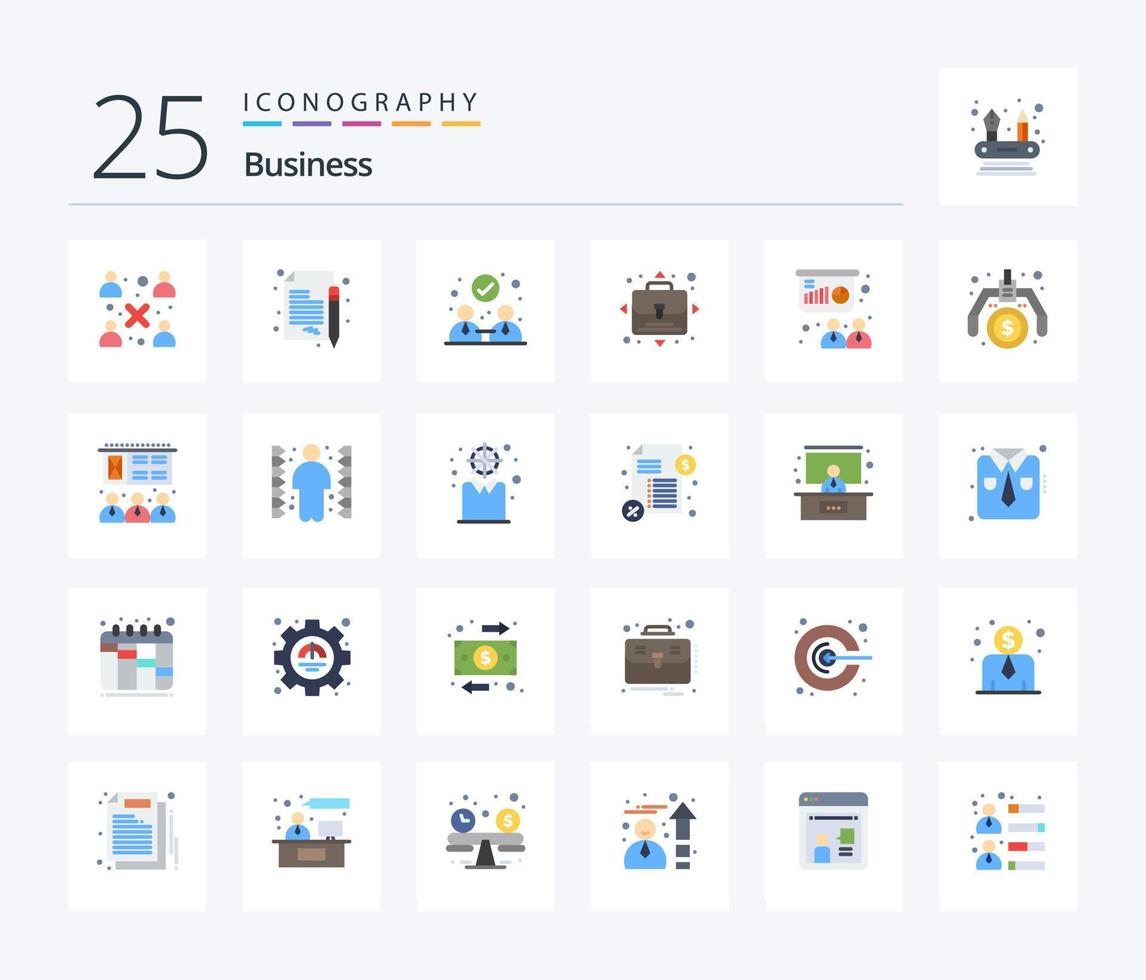 paquete de iconos de color plano de 25 negocios que incluye tablero. presentación. acuerdo. conferencia. oportunidad vector