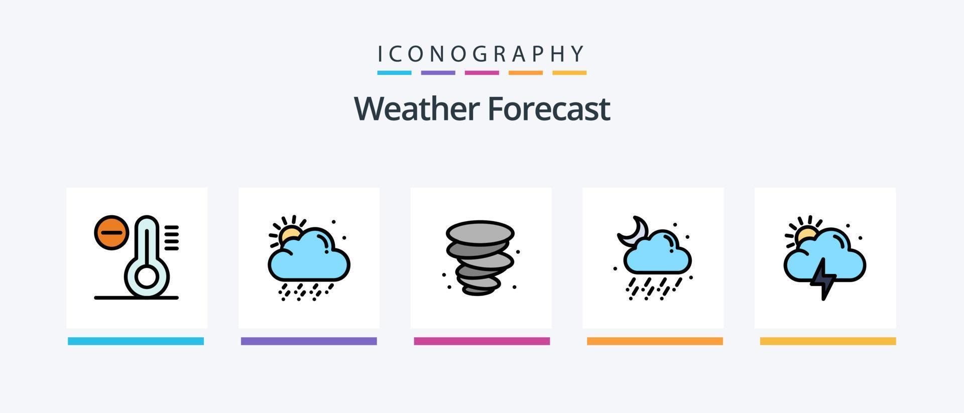 la línea meteorológica llenó el paquete de 5 iconos, incluido el tiempo. noche. clima. luna. luna. diseño de iconos creativos vector