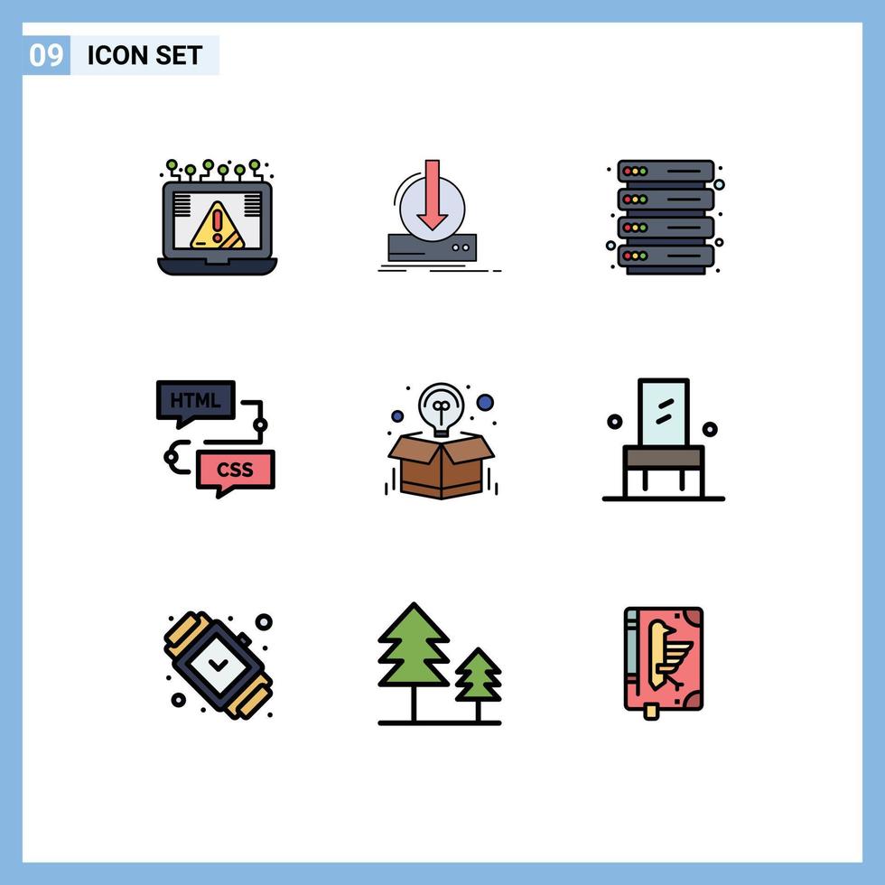 Set of 9 Modern UI Icons Symbols Signs for programming development download develop server Editable Vector Design Elements