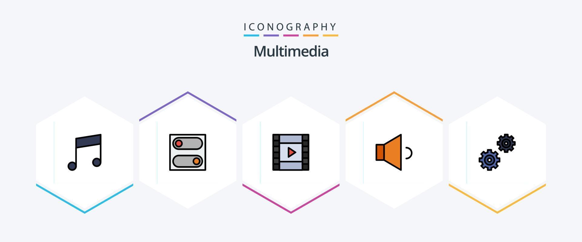 Multimedia 25 FilledLine icon pack including . . play. options. controls vector