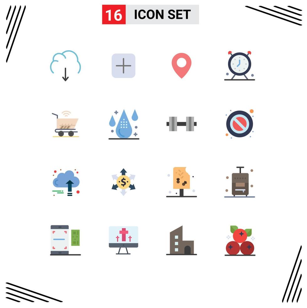 User Interface Pack of 16 Basic Flat Colors of trolly time upload schedule alarm Editable Pack of Creative Vector Design Elements
