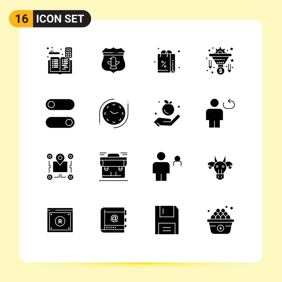 grupo de símbolos de iconos universales de 16 glifos sólidos modernos de control embudo filtro de seguridad compras elementos de diseño vectorial editables vector