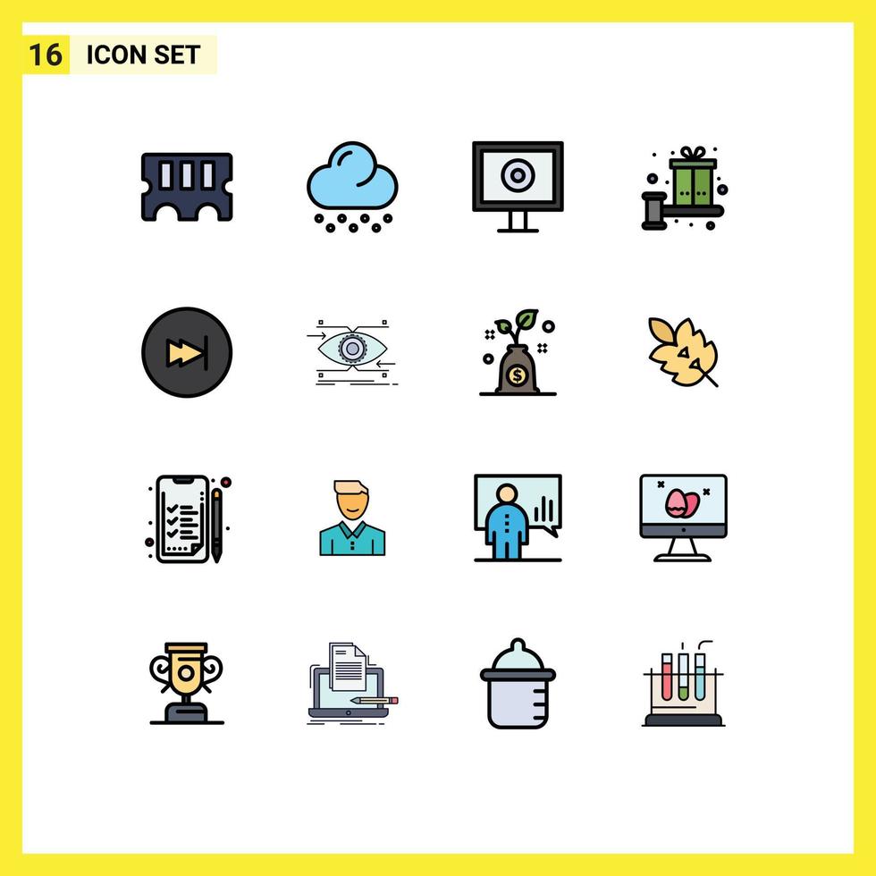 16 signos de línea llenos de color plano universal símbolos de flecha de cámara web rápida multimedia presente elementos de diseño de vector creativo editable
