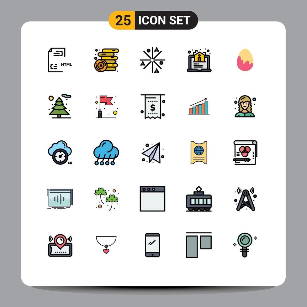 Modern Set of 25 Filled line Flat Colors and symbols such as decoration real coins house works Editable Vector Design Elements