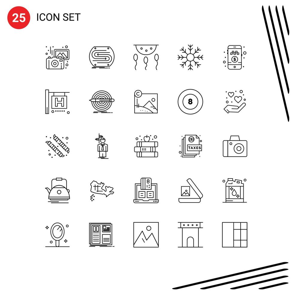 Editable Vector Line Pack of 25 Simple Lines of weather flake pitch cold laboratory Editable Vector Design Elements