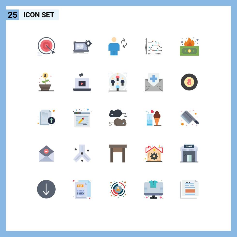 Modern Set of 25 Flat Colors Pictograph of chart analytics engineering update human Editable Vector Design Elements
