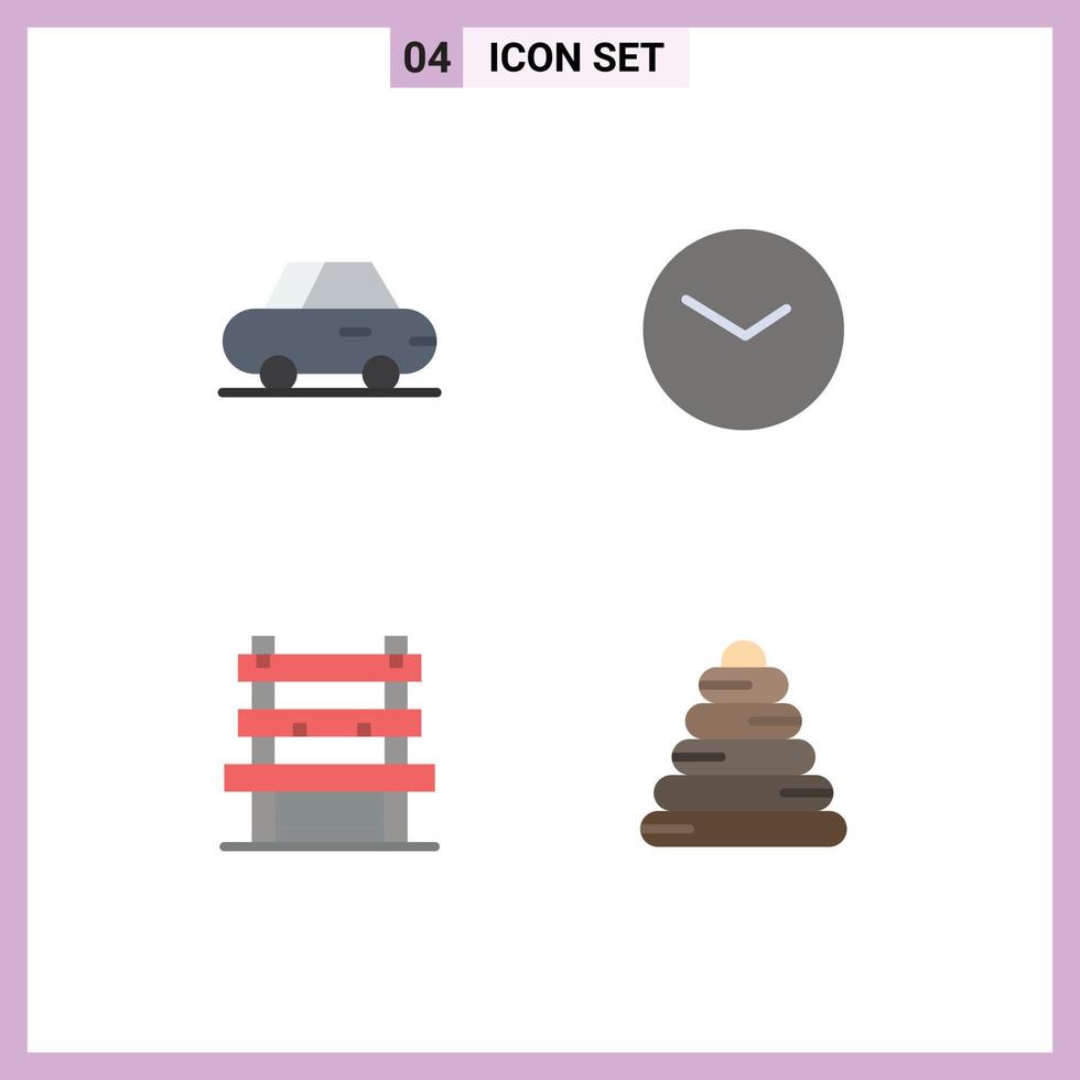 Set of 4 Vector Flat Icons on Grid for car waiting watch chair pyramid Editable Vector Design Elements