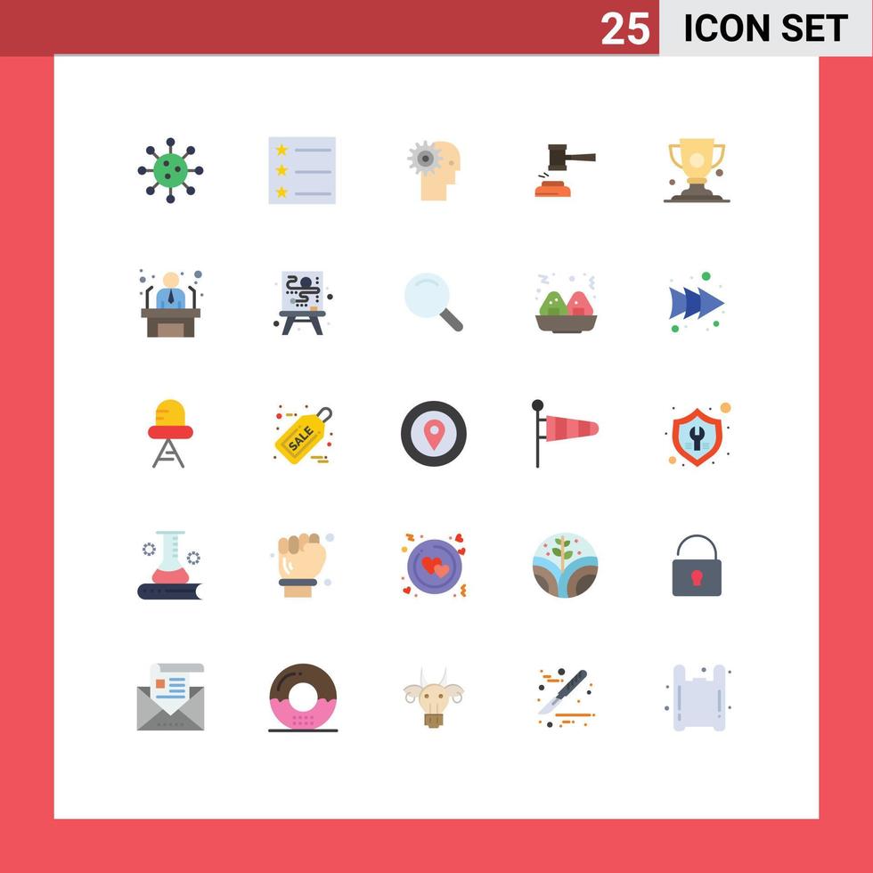 Modern Set of 25 Flat Colors and symbols such as gavel auction brain action personal Editable Vector Design Elements