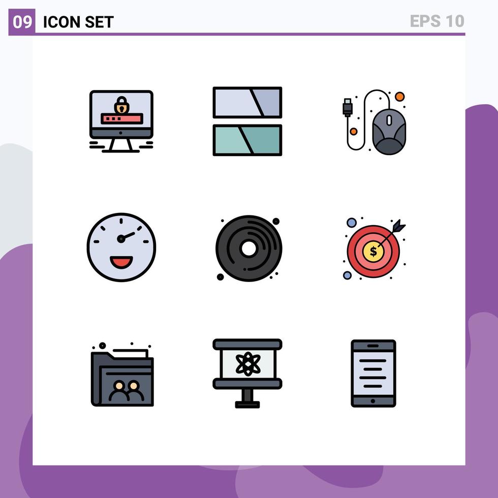 9 Universal Filledline Flat Colors Set for Web and Mobile Applications hobbies cd computer speed gauge Editable Vector Design Elements