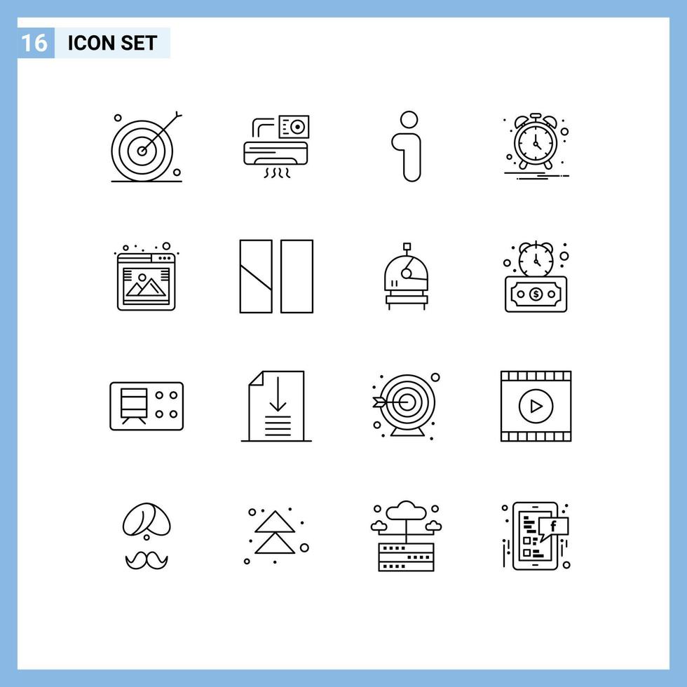 Pictogram Set of 16 Simple Outlines of photo notification room clock interface Editable Vector Design Elements