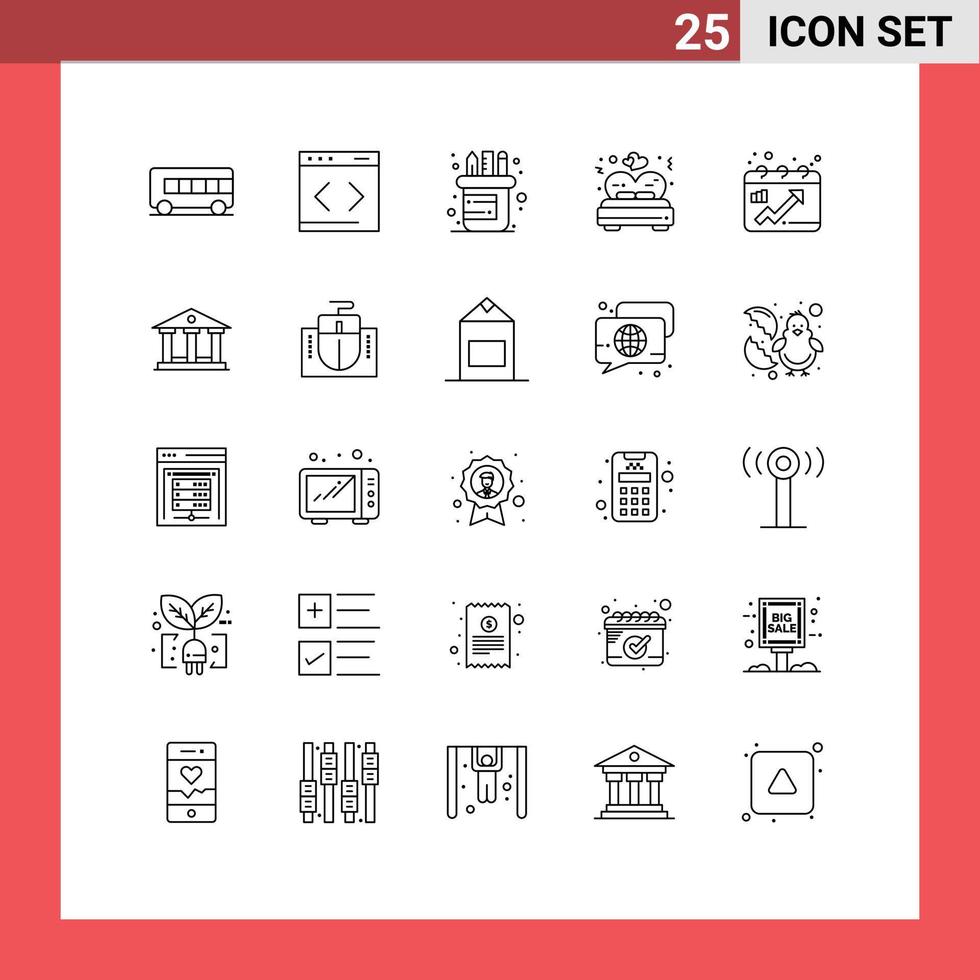 Line Pack of 25 Universal Symbols of graph chart pen calendar valentine Editable Vector Design Elements
