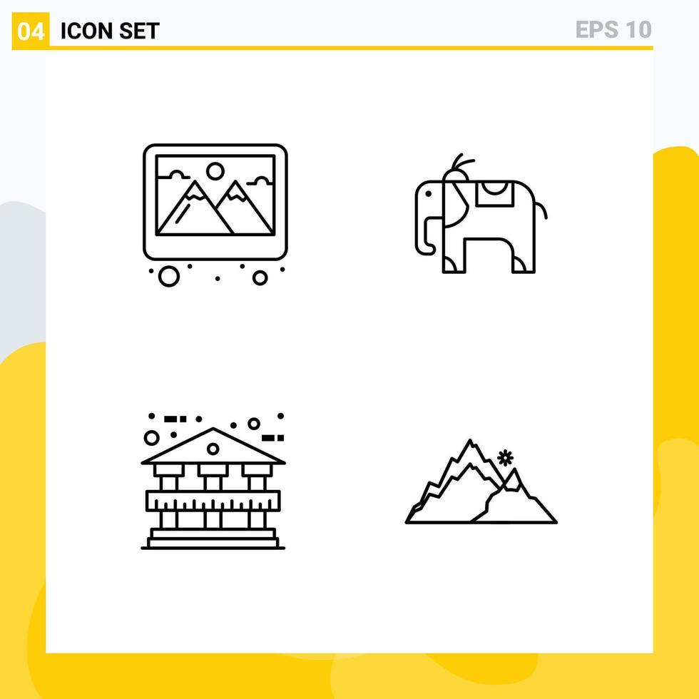 Modern Set of 4 Filledline Flat Colors and symbols such as frame mountain decoration architecture hill Editable Vector Design Elements