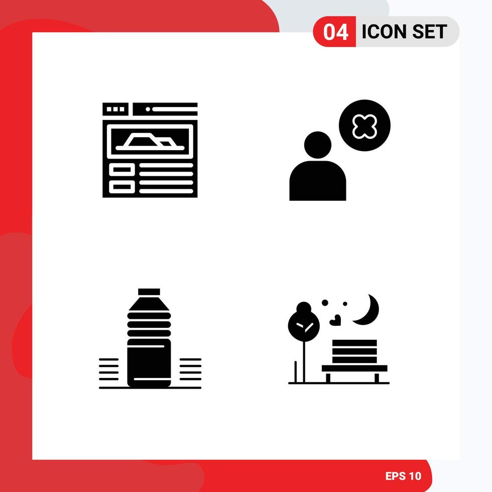 Stock Vector Icon Pack of 4 Line Signs and Symbols for site cold delete user bottle night Editable Vector Design Elements