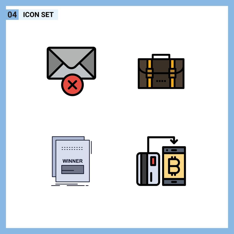 Pack of 4 Modern Filledline Flat Colors Signs and Symbols for Web Print Media such as delete maleficient backpack office script Editable Vector Design Elements