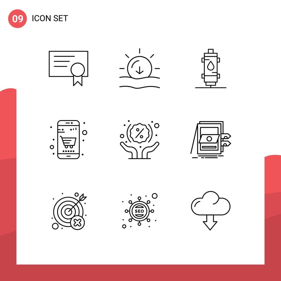 Stock Vector Icon Pack of 9 Line Signs and Symbols for discount cart water business geyser Editable Vector Design Elements