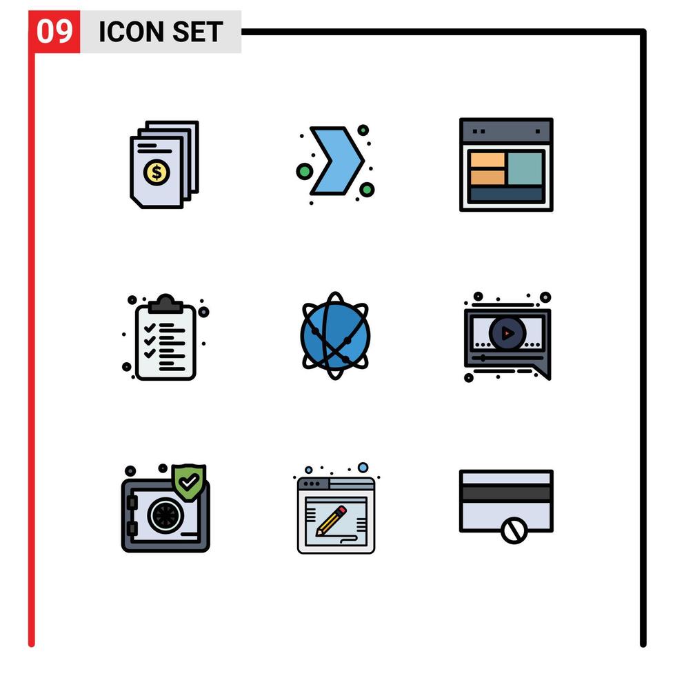 Set of 9 Commercial Filledline Flat Colors pack for computing list right web web Editable Vector Design Elements