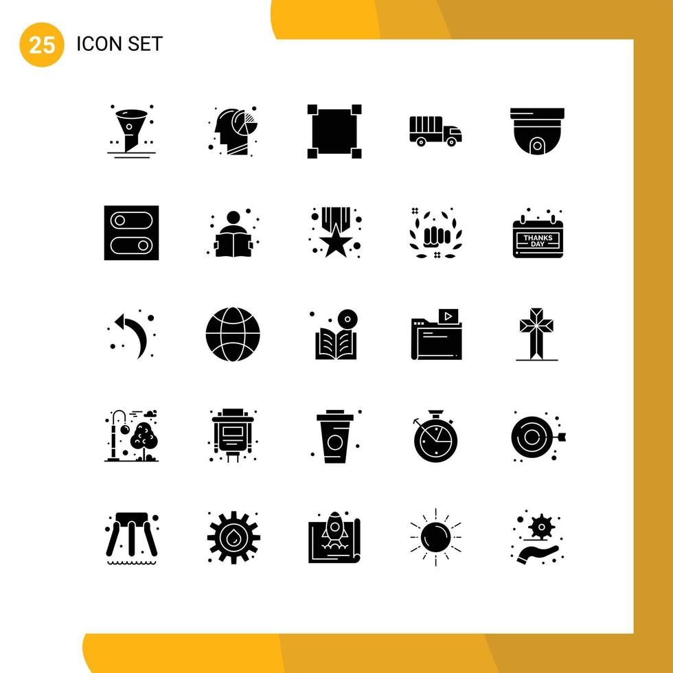 User Interface Pack of 25 Basic Solid Glyphs of roof truck mind transport delivery Editable Vector Design Elements