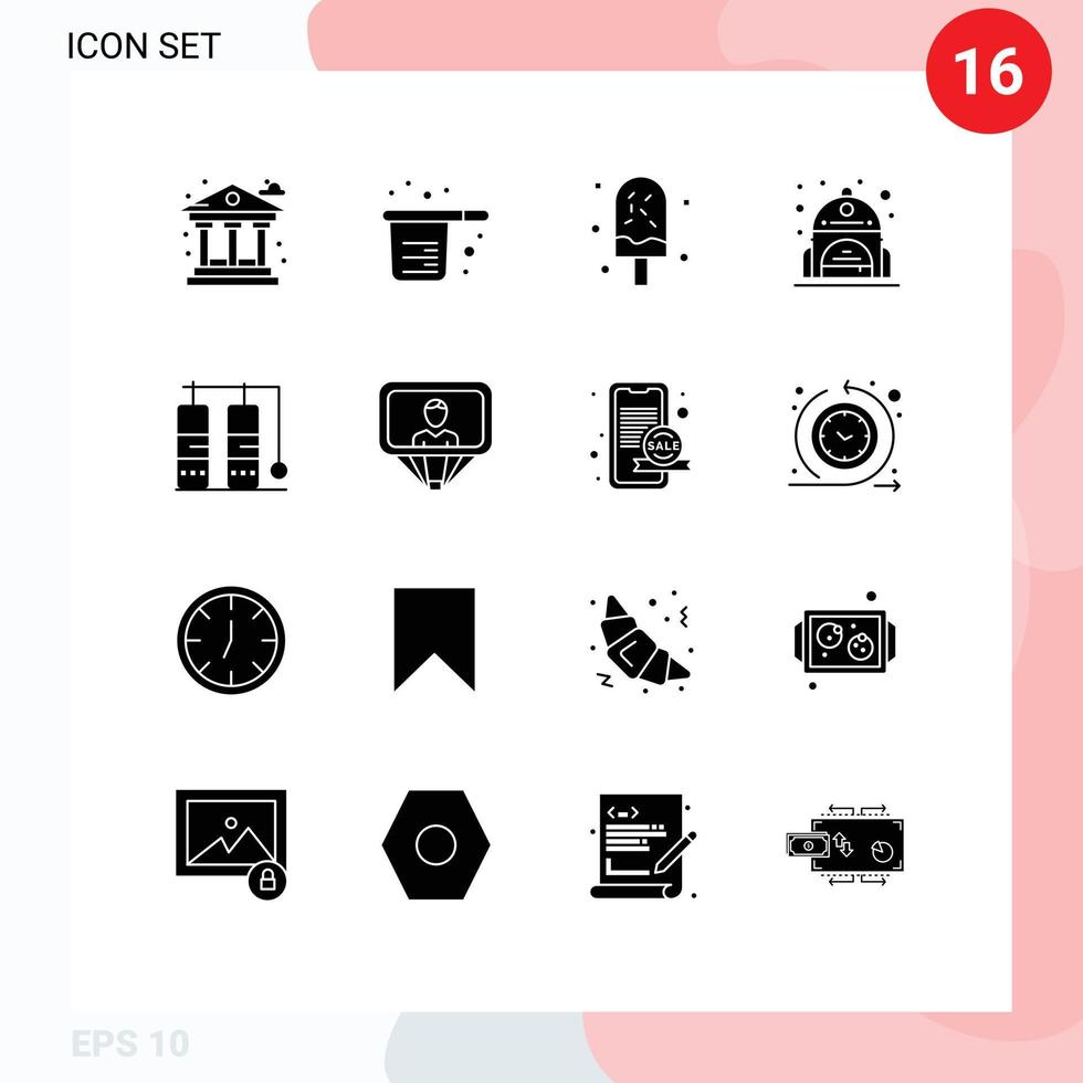 16 User Interface Solid Glyph Pack of modern Signs and Symbols of diving bag measuring school summer Editable Vector Design Elements