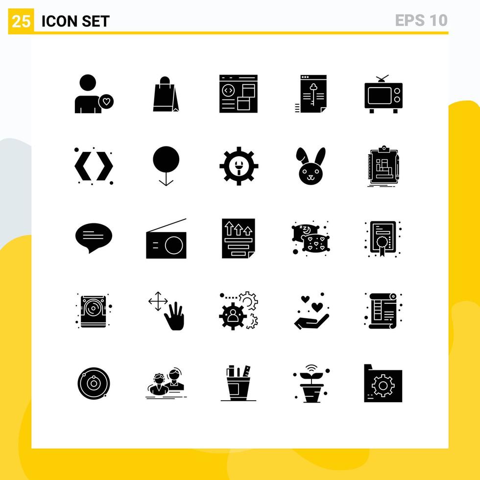 Pictogram Set of 25 Simple Solid Glyphs of tv key browser lock file Editable Vector Design Elements