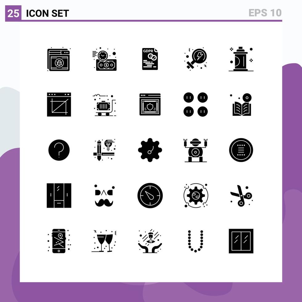 25 User Interface Solid Glyph Pack of modern Signs and Symbols of beauty power time feminism gdpr Editable Vector Design Elements