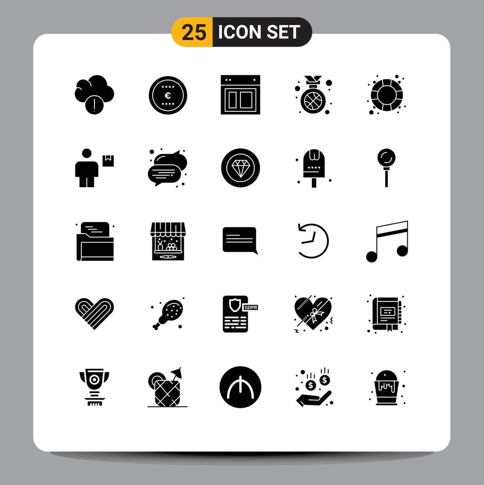 25 Universal Solid Glyphs Set for Web and Mobile Applications safe position layout winner best Editable Vector Design Elements