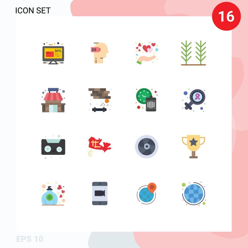 Universal Icon Symbols Group of 16 Modern Flat Colors of building food mental cereal heart Editable Pack of Creative Vector Design Elements