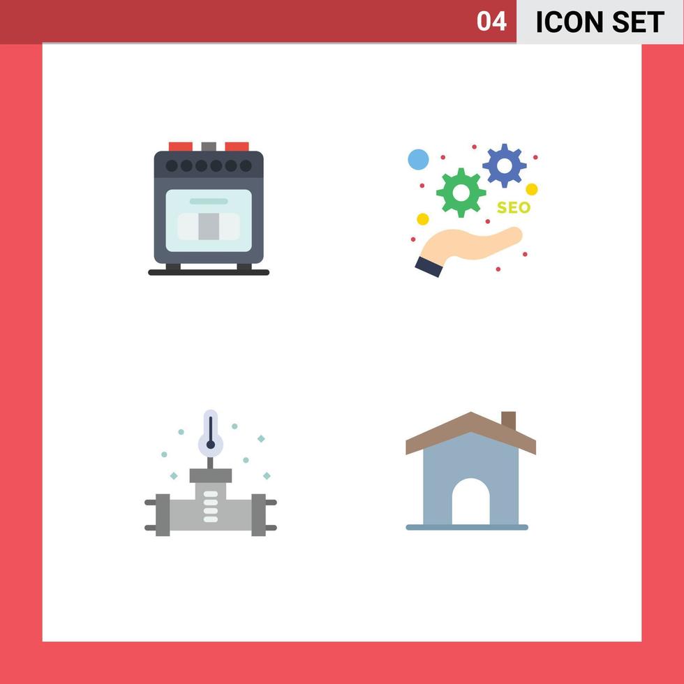 Group of 4 Flat Icons Signs and Symbols for appliance plumber cooking seo temperature Editable Vector Design Elements