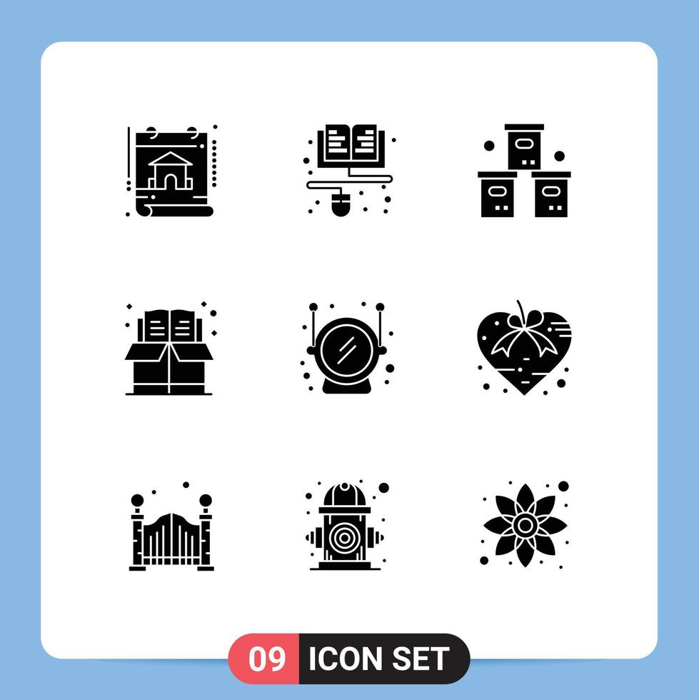 Modern Set of 9 Solid Glyphs Pictograph of helmet education box bookmark product Editable Vector Design Elements