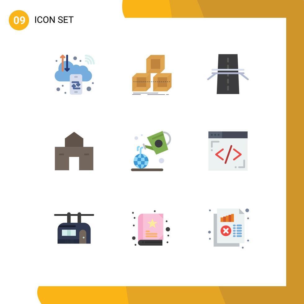 Mobile Interface Flat Color Set of 9 Pictograms of hut home box building grid Editable Vector Design Elements