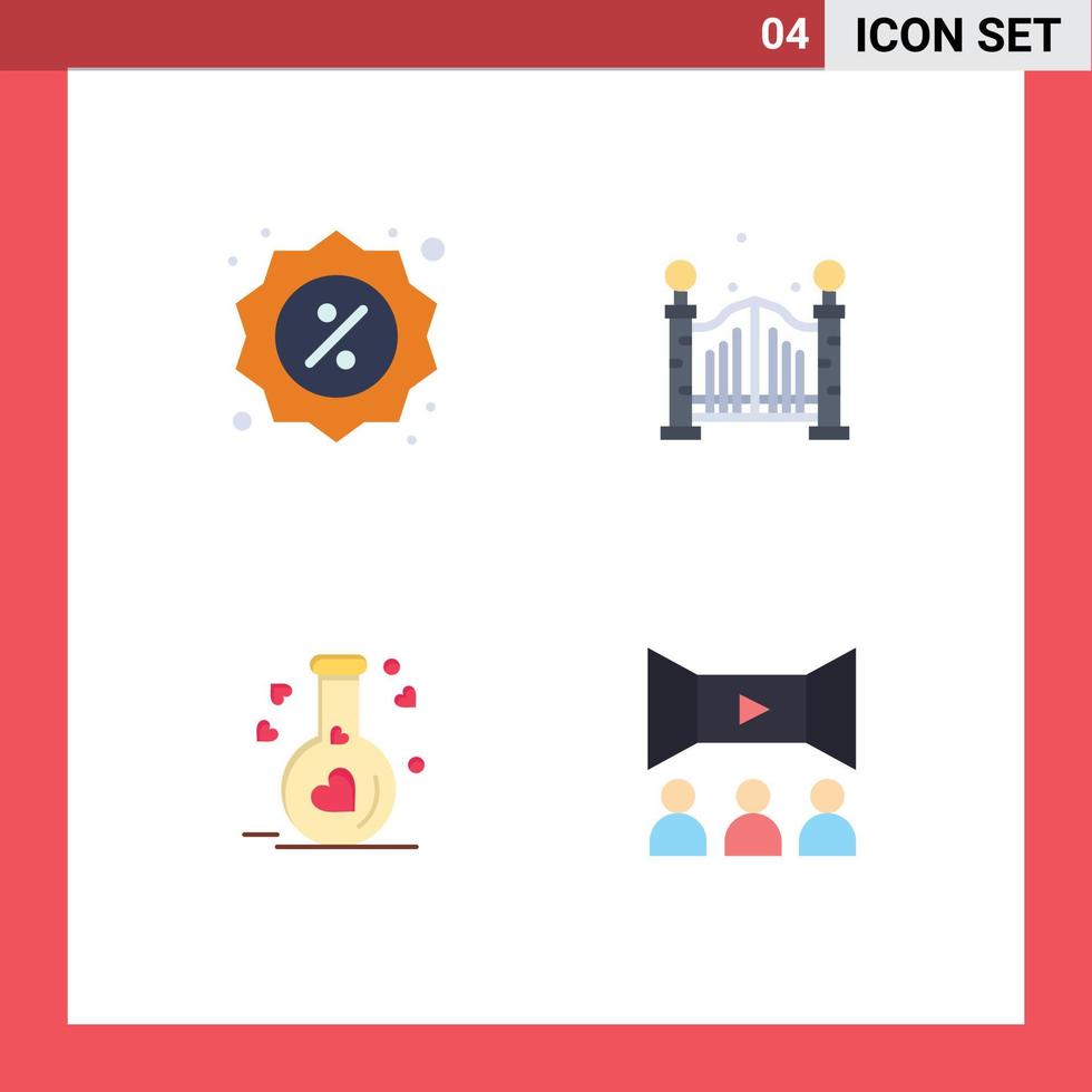 Set of 4 Modern UI Icons Symbols Signs for badge heart shop bridge cinema Editable Vector Design Elements
