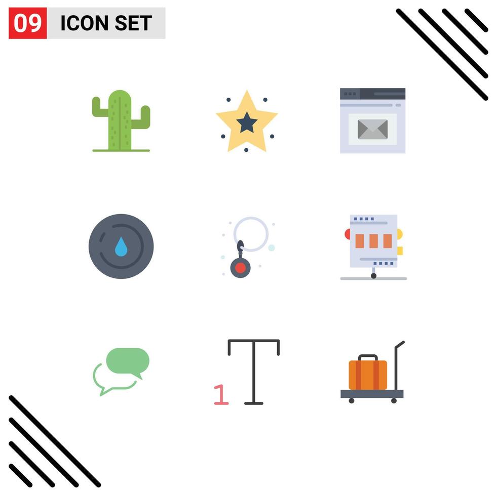 9 User Interface Flat Color Pack of modern Signs and Symbols of earrings water inbox power energy Editable Vector Design Elements