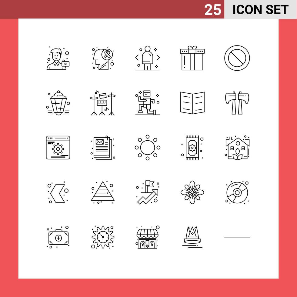 Modern Set of 25 Lines and symbols such as present gift disease dinner direction Editable Vector Design Elements