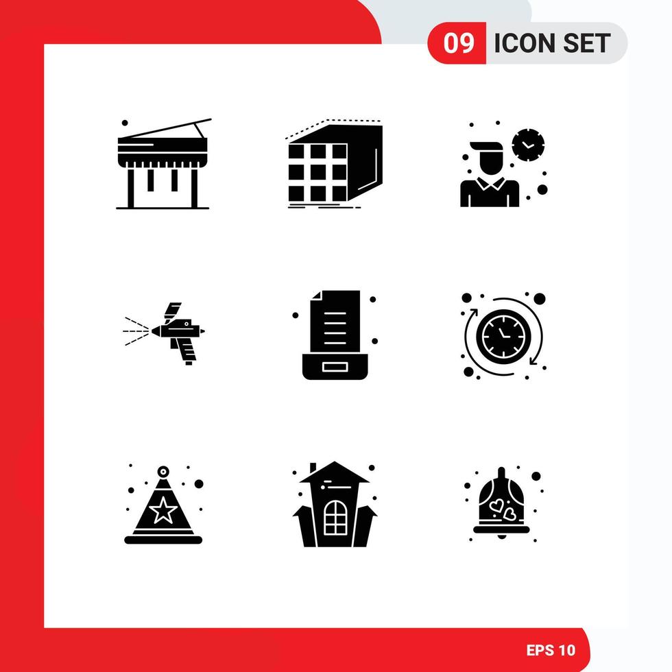 9 User Interface Solid Glyph Pack of modern Signs and Symbols of letter construction employee gun spray Editable Vector Design Elements