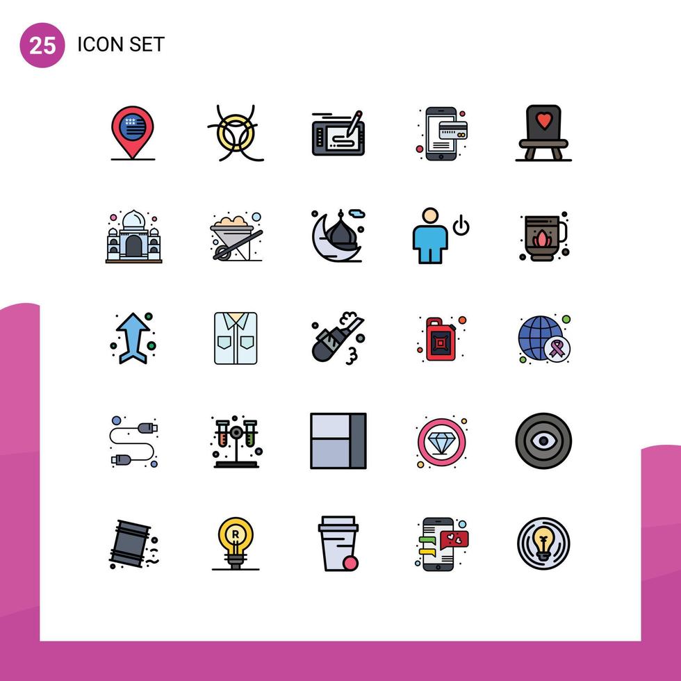 grupo de símbolos de iconos universales de 25 colores planos de líneas rellenas modernas de la construcción de elementos de diseño de vectores editables de tarjetas de pago de juegos para bebés
