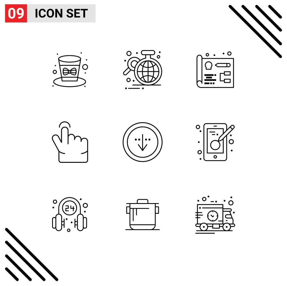 9 Universal Outlines Set for Web and Mobile Applications download direction statistic touch finger Editable Vector Design Elements