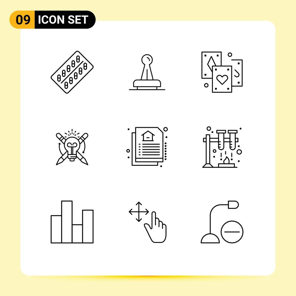 Pictogram Set of 9 Simple Outlines of bulb tarot legal magic card Editable Vector Design Elements