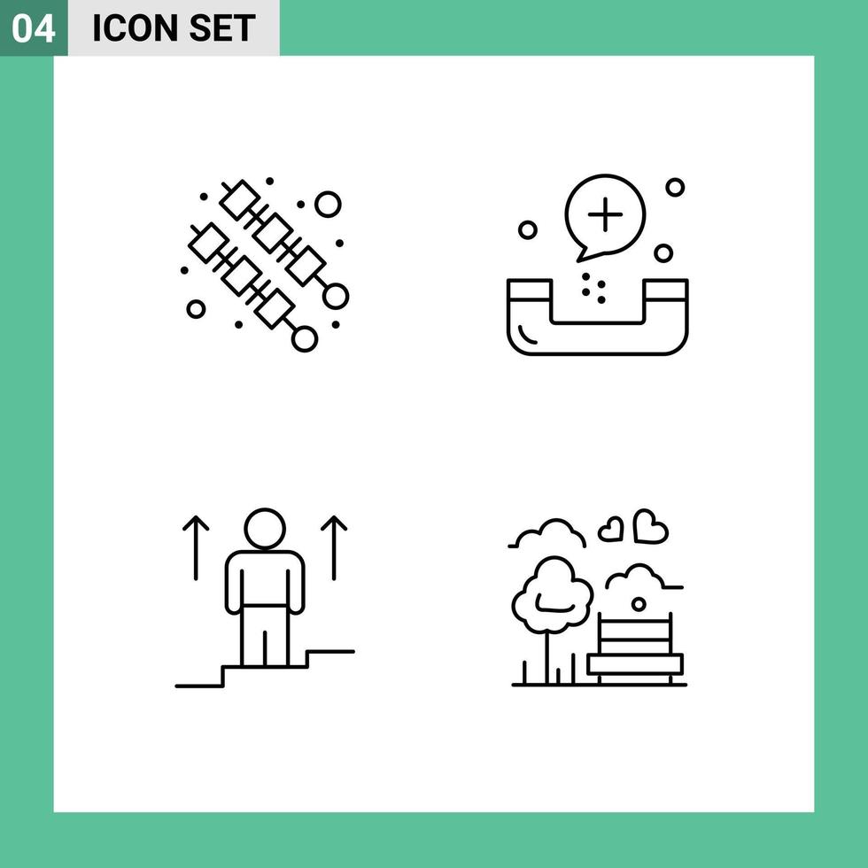 Group of 4 Modern Filledline Flat Colors Set for bbq up call fitness man Editable Vector Design Elements